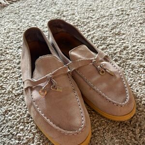 Loro Piana Beige Loafers with Gold Details